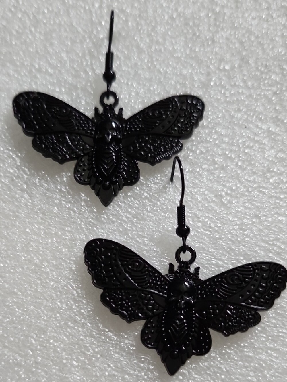 Hand Crafted Gothic Black Moth Dangle Earrings